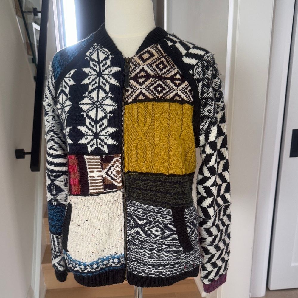 DESIGUAL Multicolor Geometric Zip-Up Sweater Cardigan Jacket M - Picture 2 of 8